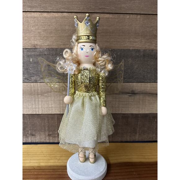 Fairy Princess Nutcracker Holding Wand Gold Wing Christmas Home Decor RARE - Picture 1 of 7